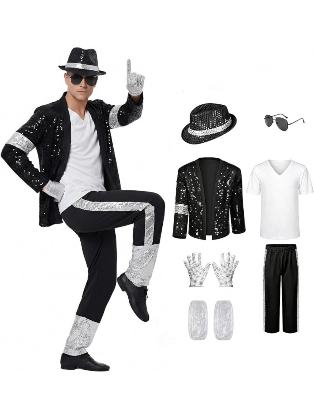 Retro 80s 90s Dance Costume for Men | 7-Pc Disco Outfit for Halloween & Parties